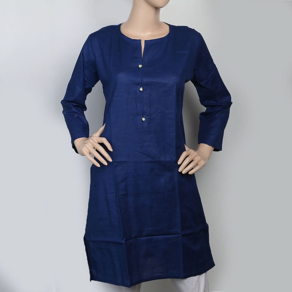 Women's Plain Khaddar Kurti - Dark Blue, Women, Ready Kurtis, Chase Value, Chase Value
