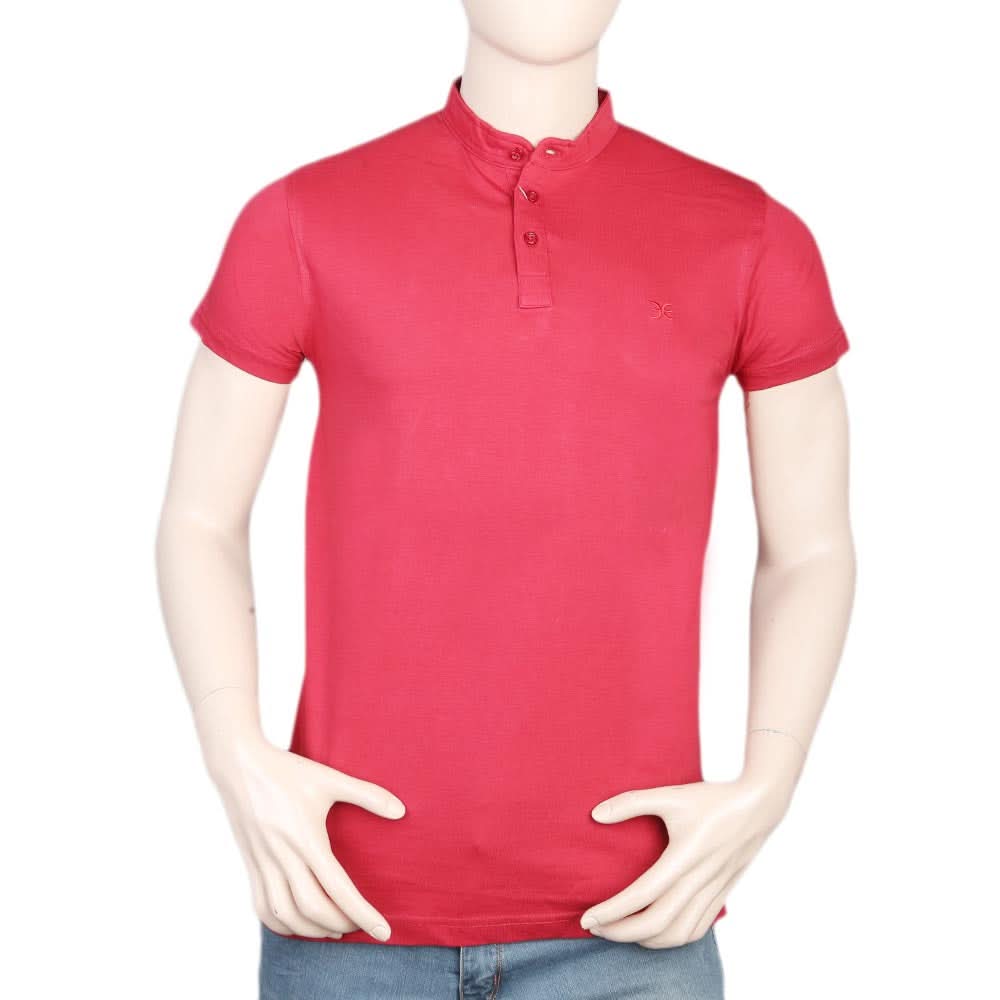 Men's Half Sleeves Band Collar T-Shirt - Red, Men, T-Shirts And Polos, Chase Value, Chase Value
