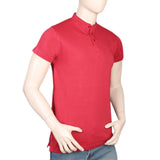 Men's Half Sleeves Band Collar T-Shirt - Red, Men, T-Shirts And Polos, Chase Value, Chase Value