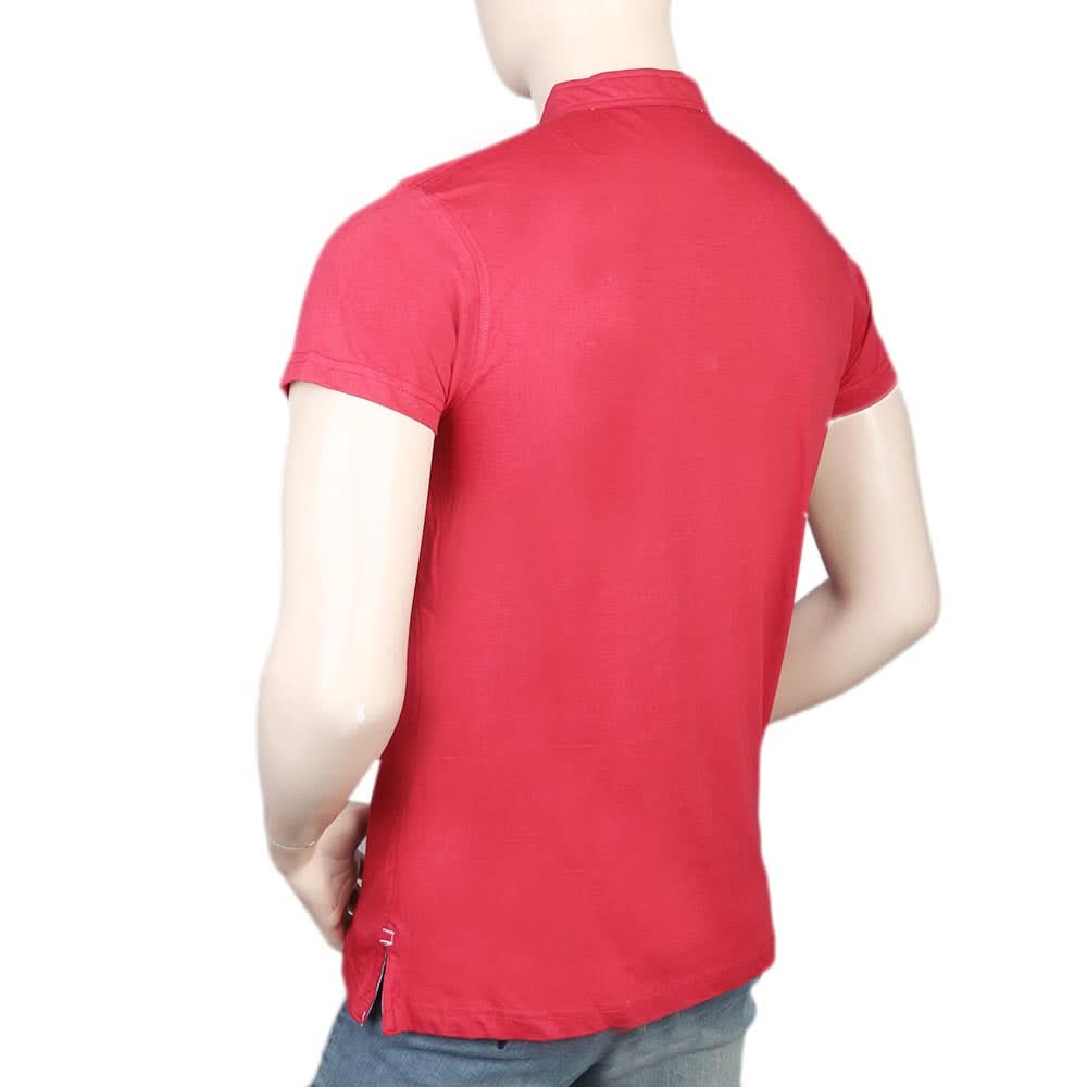 Men's Half Sleeves Band Collar T-Shirt - Red, Men, T-Shirts And Polos, Chase Value, Chase Value