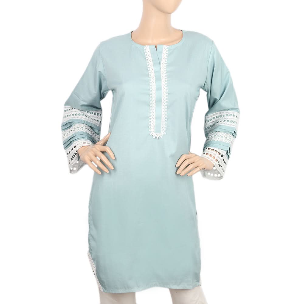 Women's Kurti With Lace - Cyan, Women, Ready Kurtis, Chase Value, Chase Value