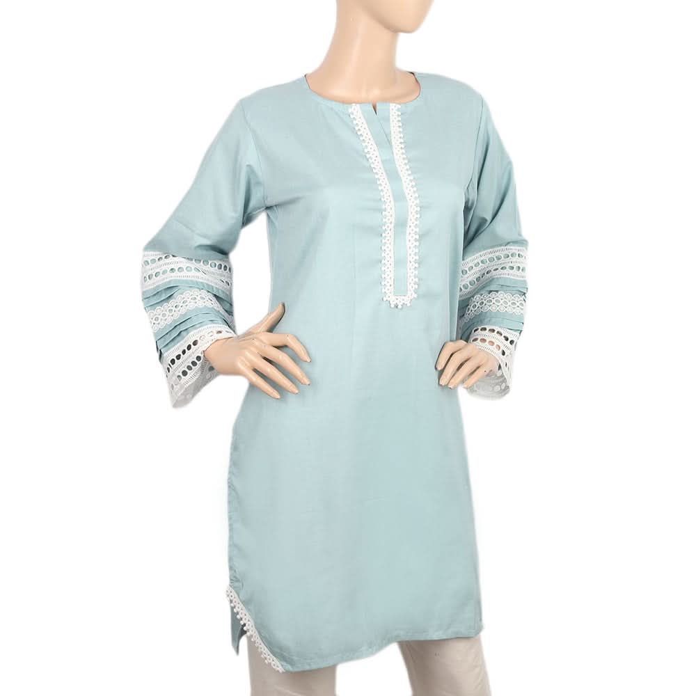 Women's Kurti With Lace - Cyan, Women, Ready Kurtis, Chase Value, Chase Value