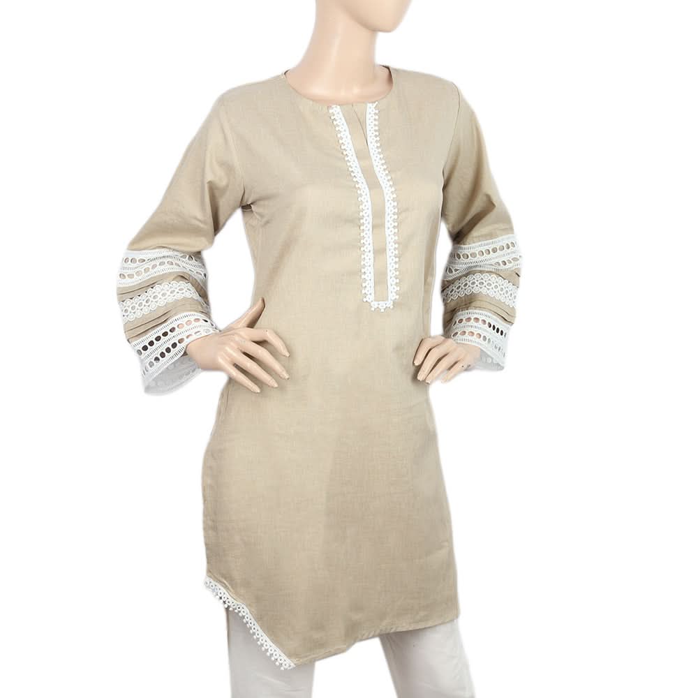 Women's Kurti With Lace - Beige, Women, Ready Kurtis, Chase Value, Chase Value