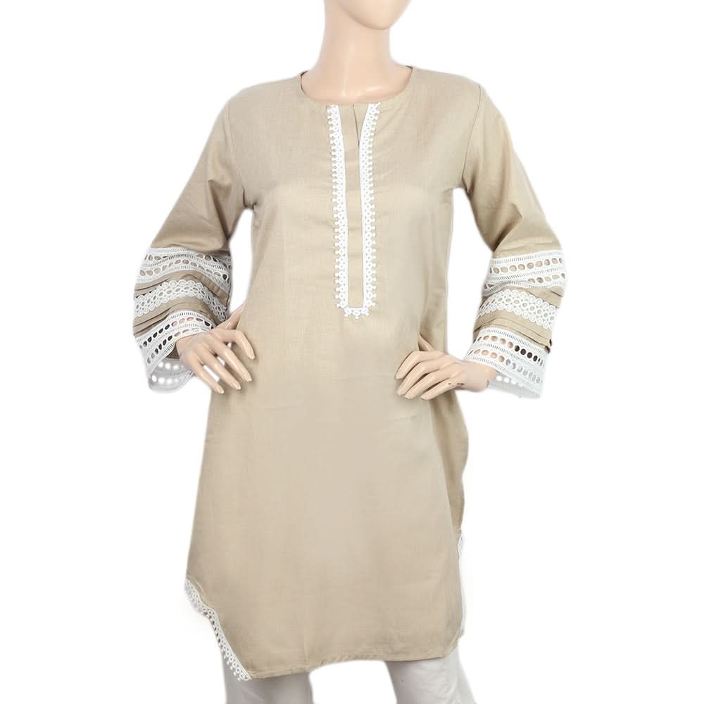 Women's Kurti With Lace - Beige, Women, Ready Kurtis, Chase Value, Chase Value