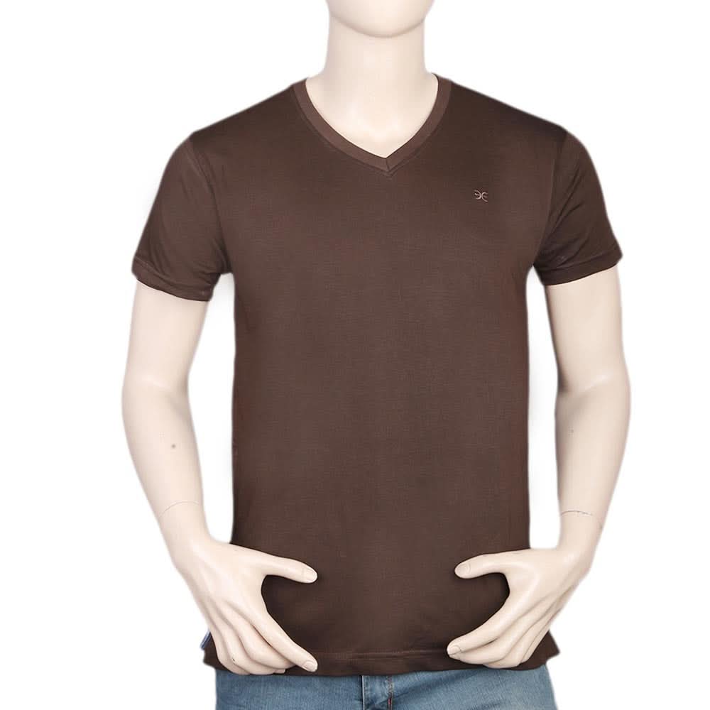 Men's Half Sleeves V-Neck T-Shirt - Dark Brown, Men, T-Shirts And Polos, Chase Value, Chase Value