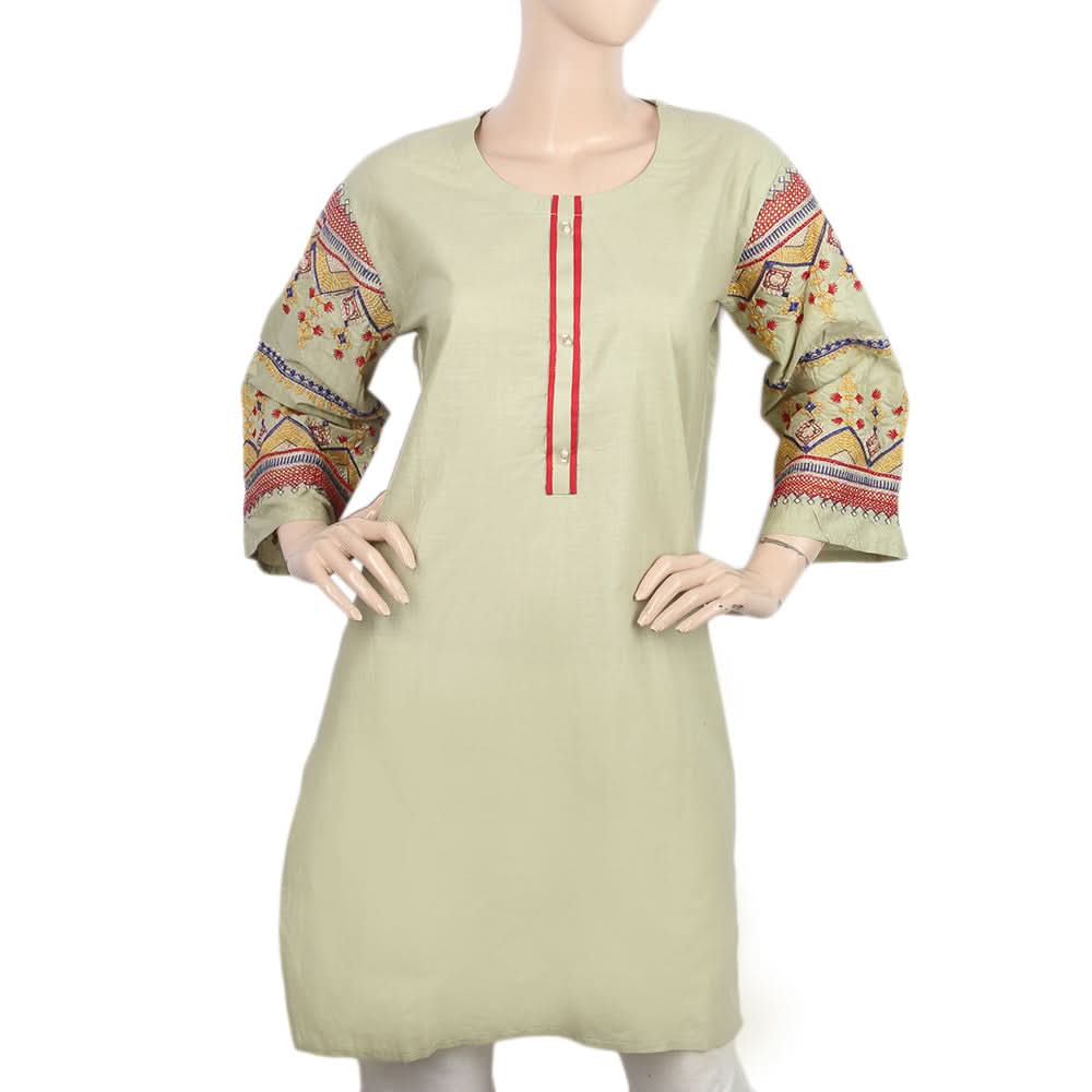 Women's Embroidered Kurti- 07 - Light Green, Women, Ready Kurtis, Chase Value, Chase Value