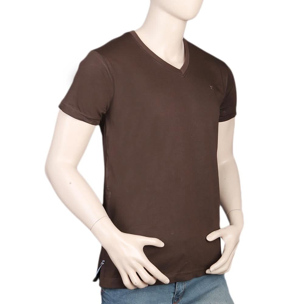 Men's Half Sleeves V-Neck T-Shirt - Dark Brown, Men, T-Shirts And Polos, Chase Value, Chase Value