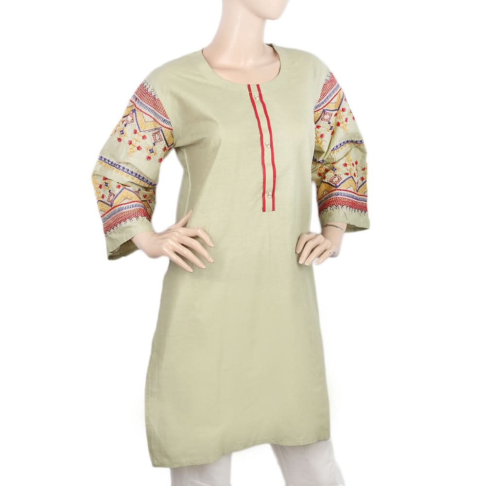 Women's Embroidered Kurti- 07 - Light Green, Women, Ready Kurtis, Chase Value, Chase Value