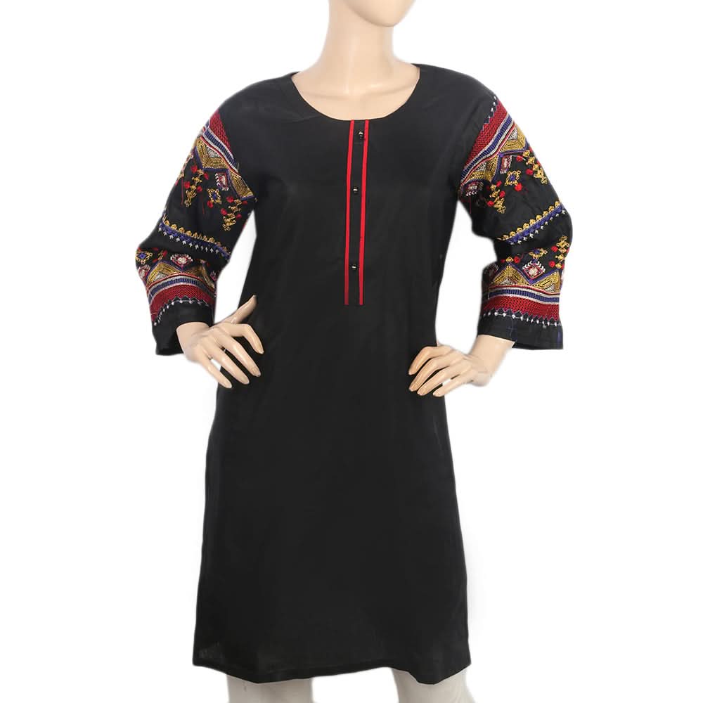 Women's Embroidered Kurti- 07 - Black, Women, Ready Kurtis, Chase Value, Chase Value