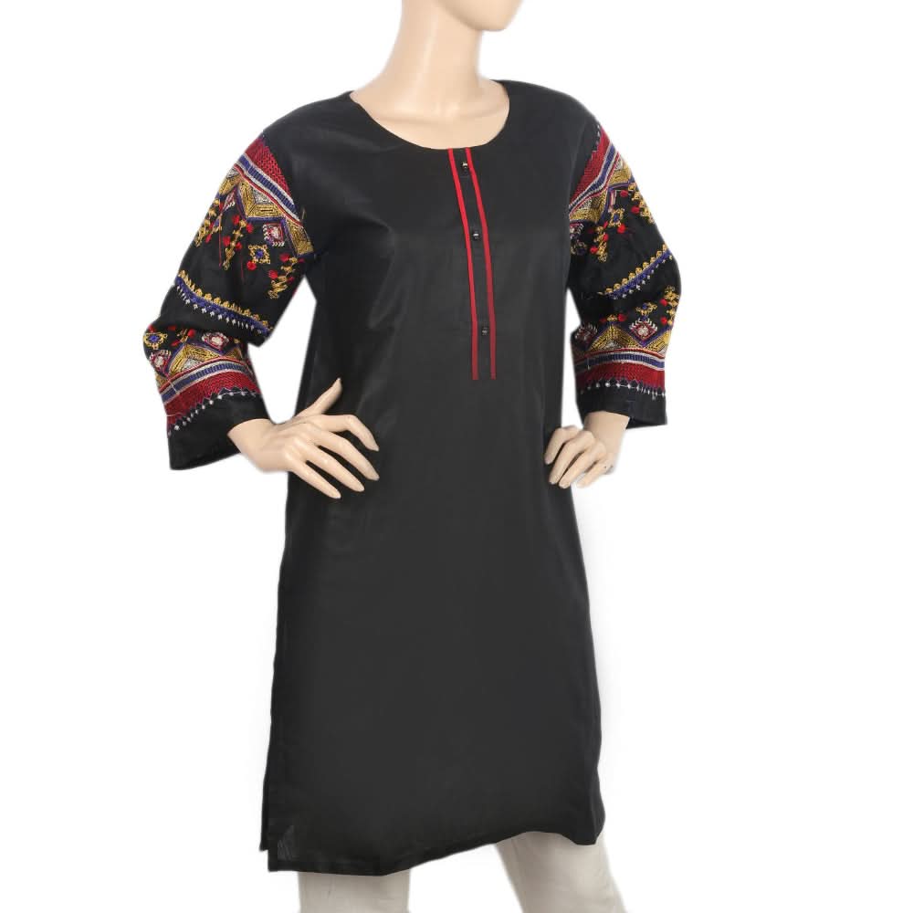 Women's Embroidered Kurti- 07 - Black, Women, Ready Kurtis, Chase Value, Chase Value