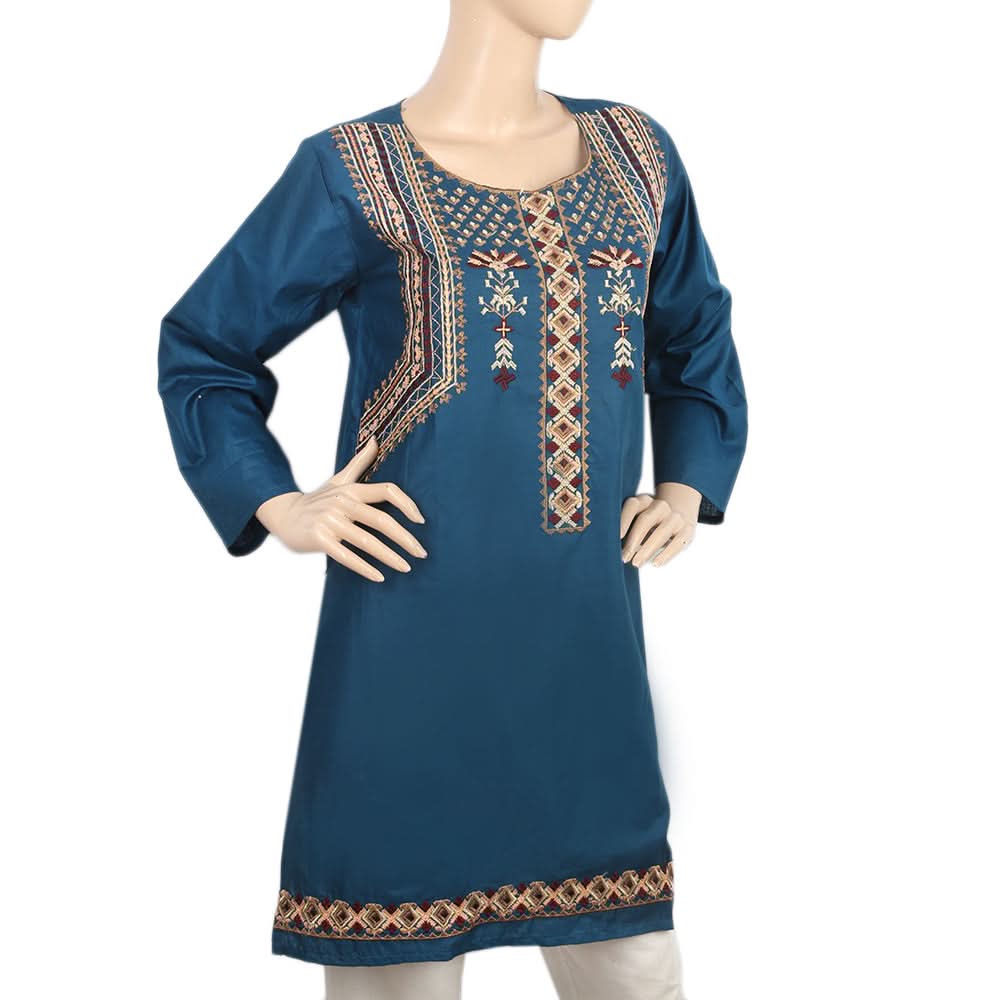 Women's Embroidered Kurti- 08 - Steel-Green, Women, Ready Kurtis, Chase Value, Chase Value