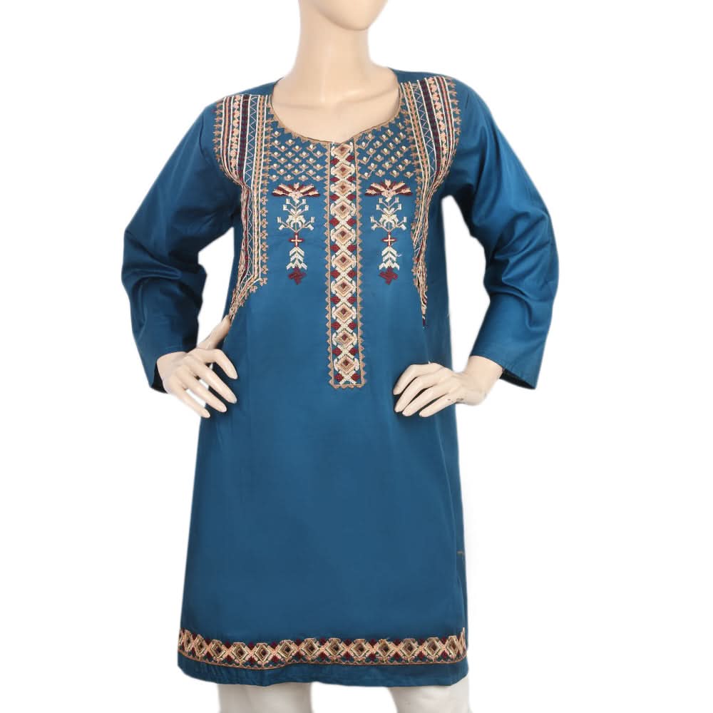 Women's Embroidered Kurti- 08 - Steel-Green, Women, Ready Kurtis, Chase Value, Chase Value