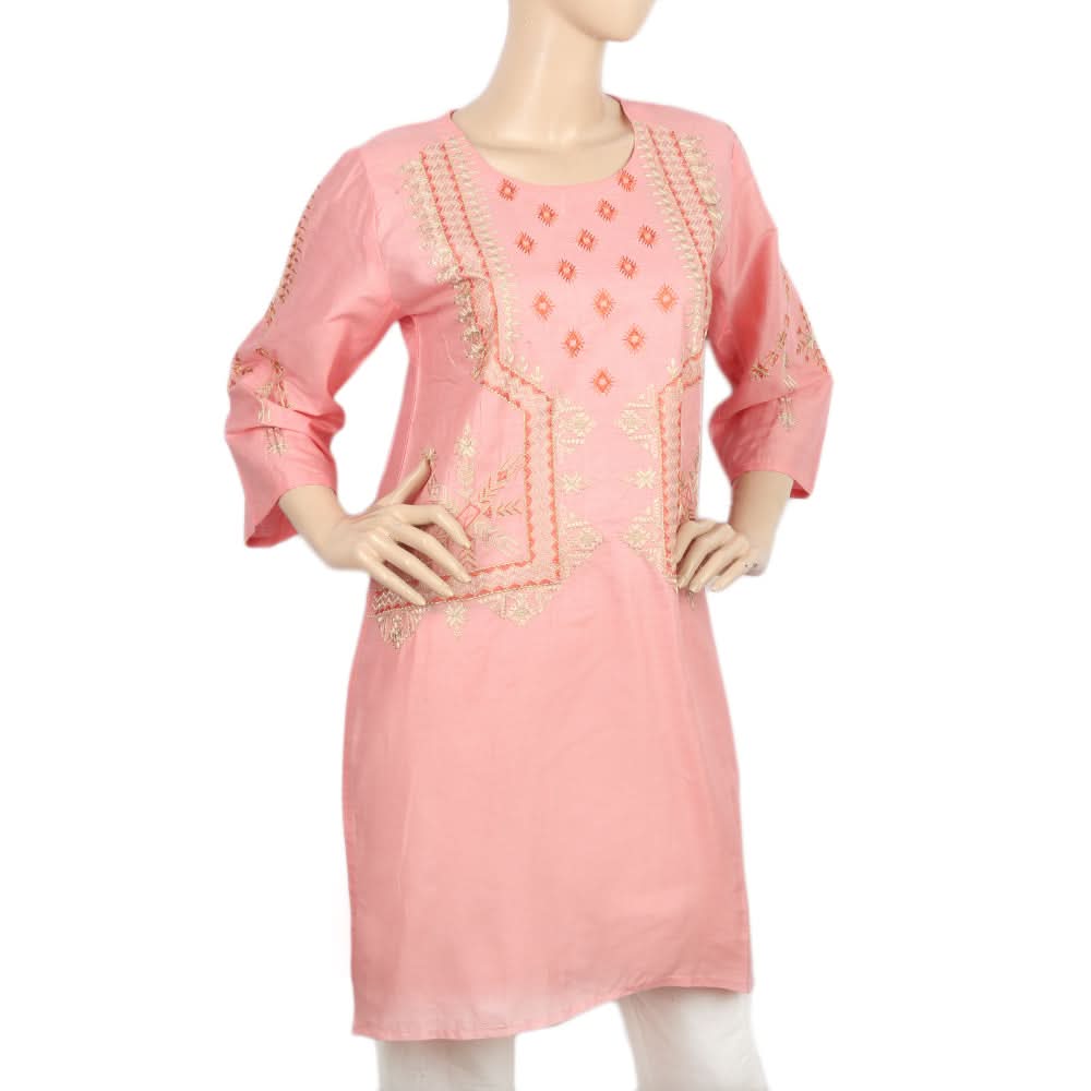 Women's Embroidered Kurti- 09 - Pink, Women, Ready Kurtis, Chase Value, Chase Value