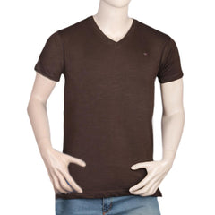 Men's Half Sleeves V-Neck T-Shirt - Dark Brown, Men, T-Shirts And Polos, Chase Value, Chase Value