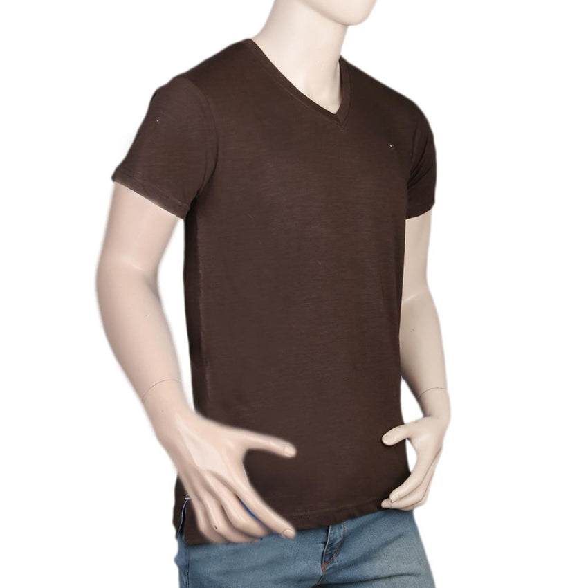 Men's Half Sleeves V-Neck T-Shirt - Dark Brown, Men, T-Shirts And Polos, Chase Value, Chase Value