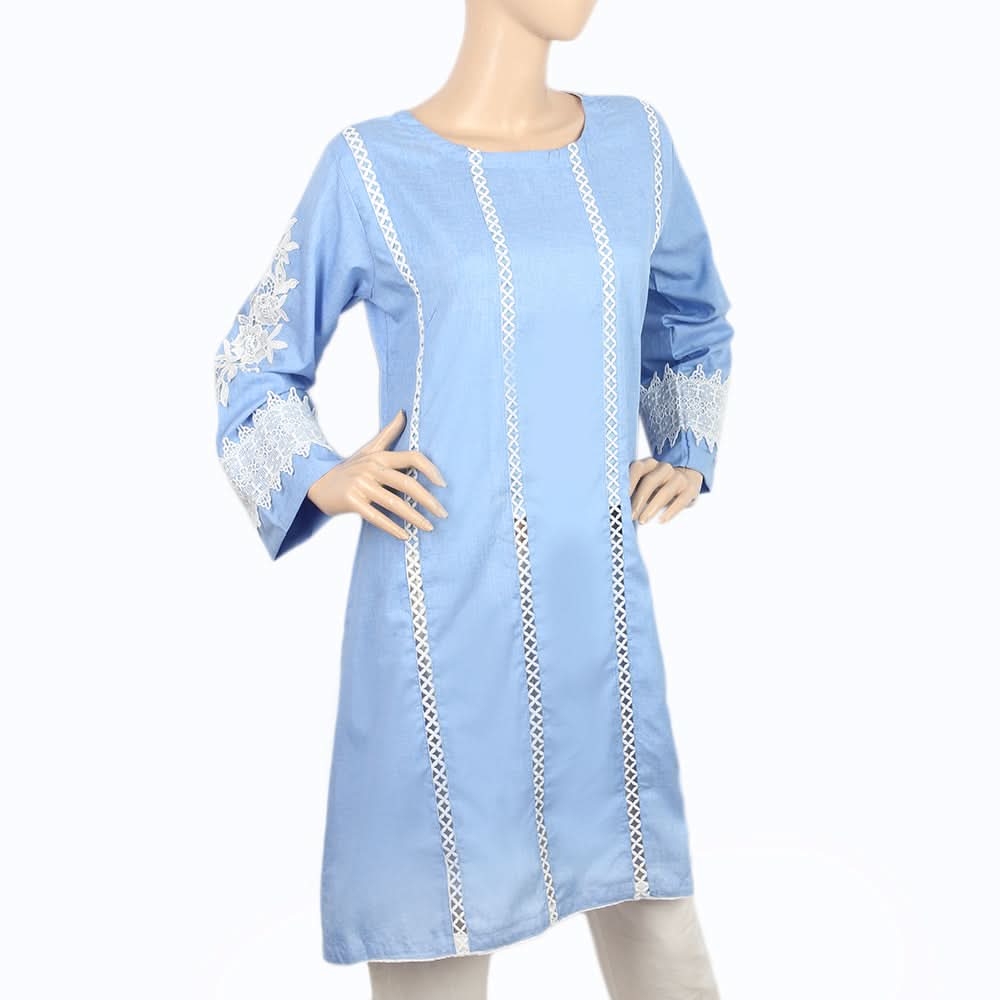 Women's Kurti With Lace - Blue, Women, Ready Kurtis, Chase Value, Chase Value