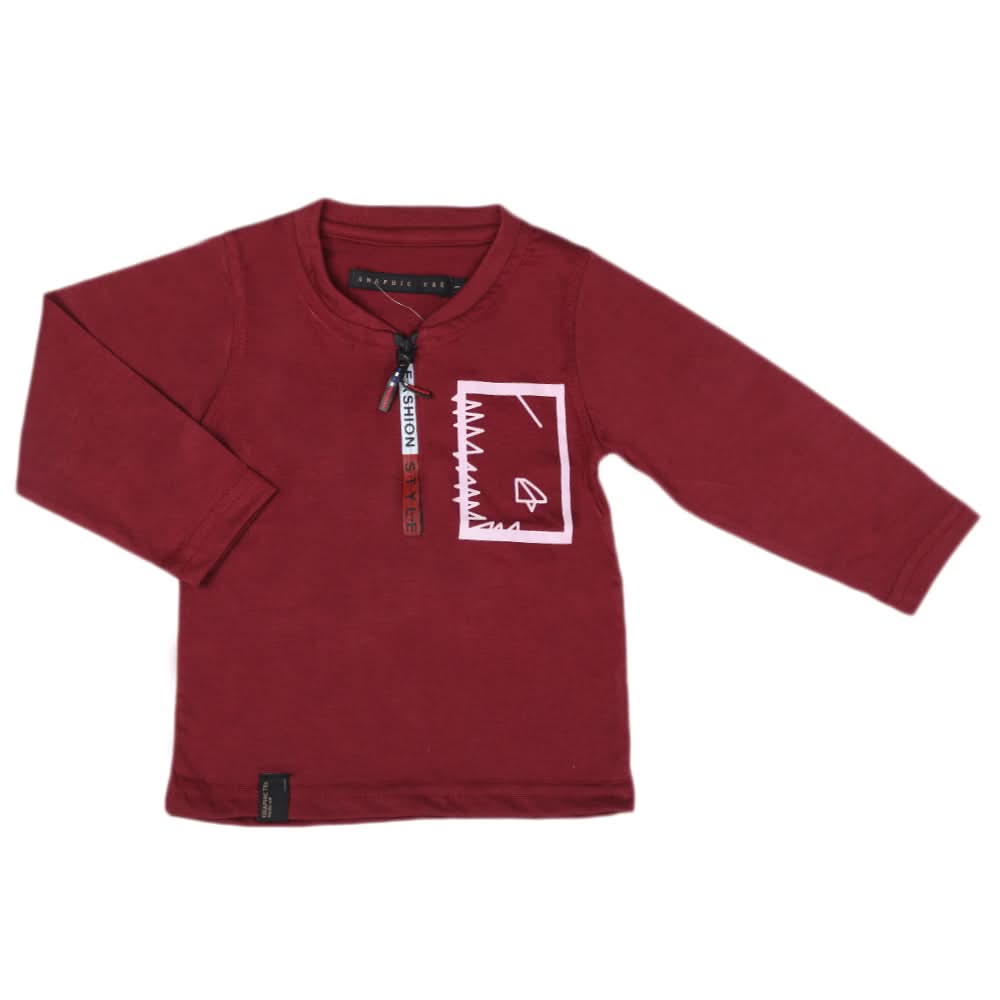 Boys Full Sleeves T-Shirt - Maroon, Kids, Boys T-Shirts, Chase Value, Chase Value
