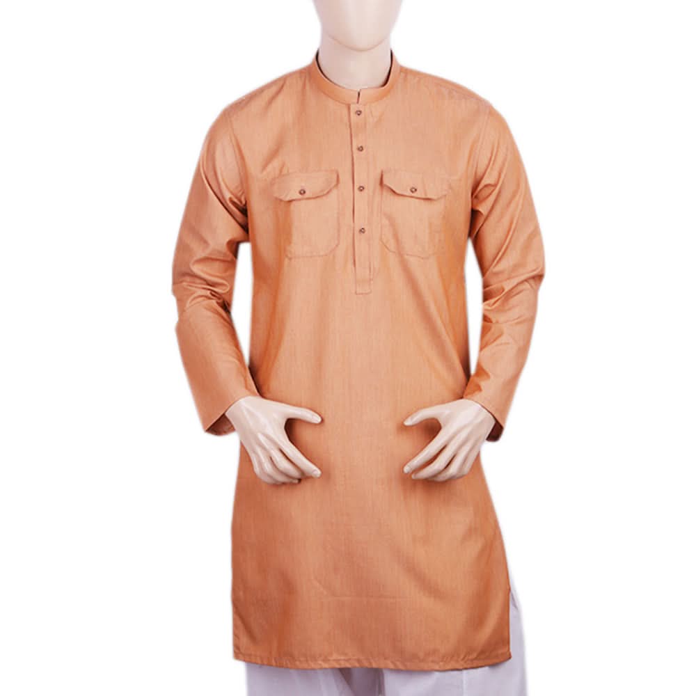 Men's Mashriq Slim Fit Fancy Kurta - Peach, Men, Kurtas, Chase Value, Chase Value