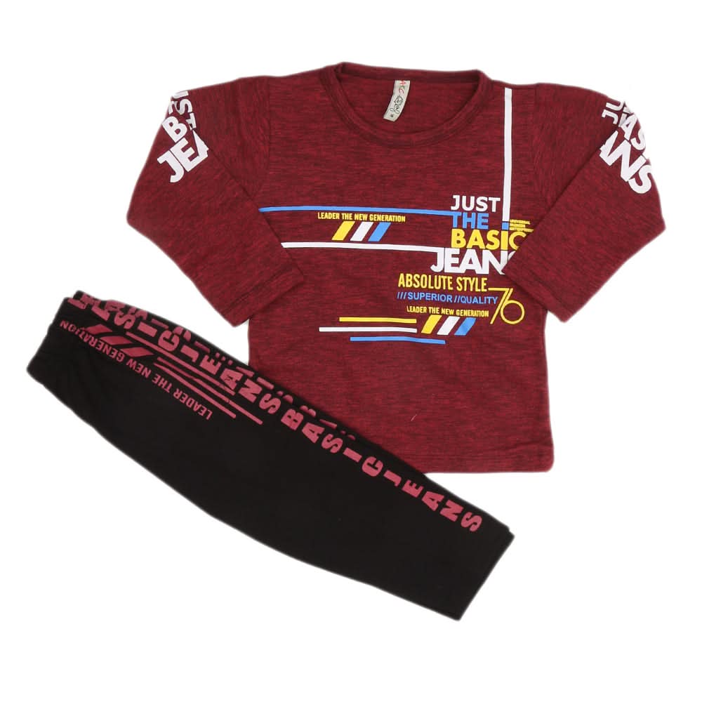 Boys 2 Pcs Suit Full Sleeves - Maroon, Kids, Boys Sets And Suits, Chase Value, Chase Value
