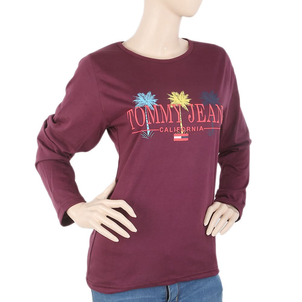 Women's Full Sleeves T-Shirt - Dark Purple, Women, T-Shirts And Tops, Chase Value, Chase Value