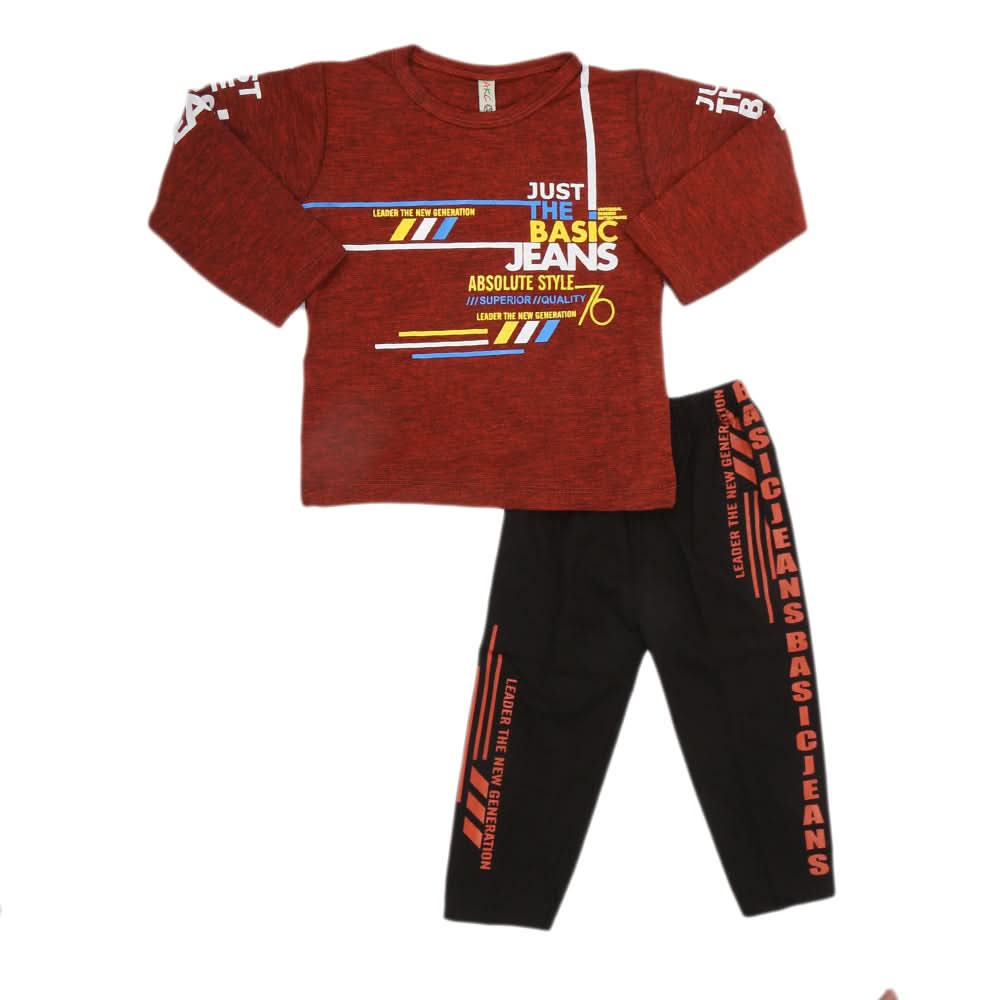Boys 2 Pcs Suit Full Sleeves - Rust, Kids, Boys Sets And Suits, Chase Value, Chase Value