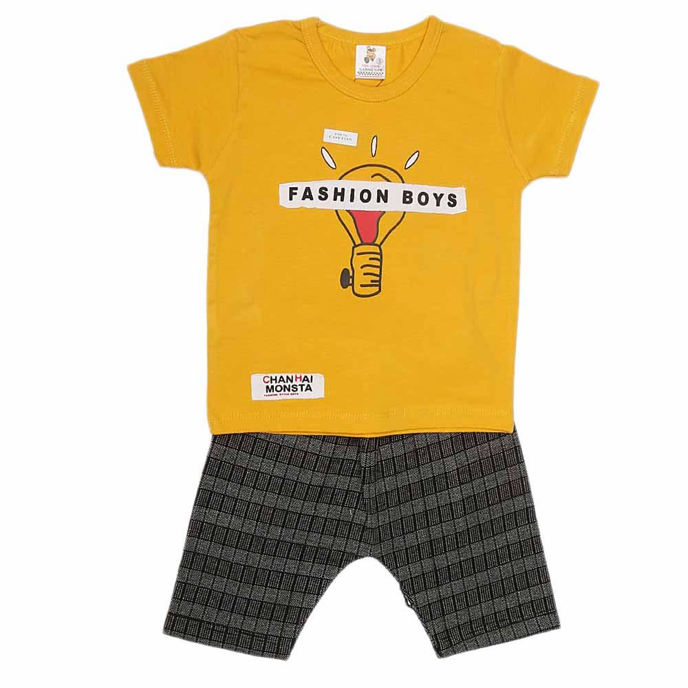 Boys Half Sleeves Suit (2325) - Mustard, Kids, Boys Sets And Suits, Chase Value, Chase Value