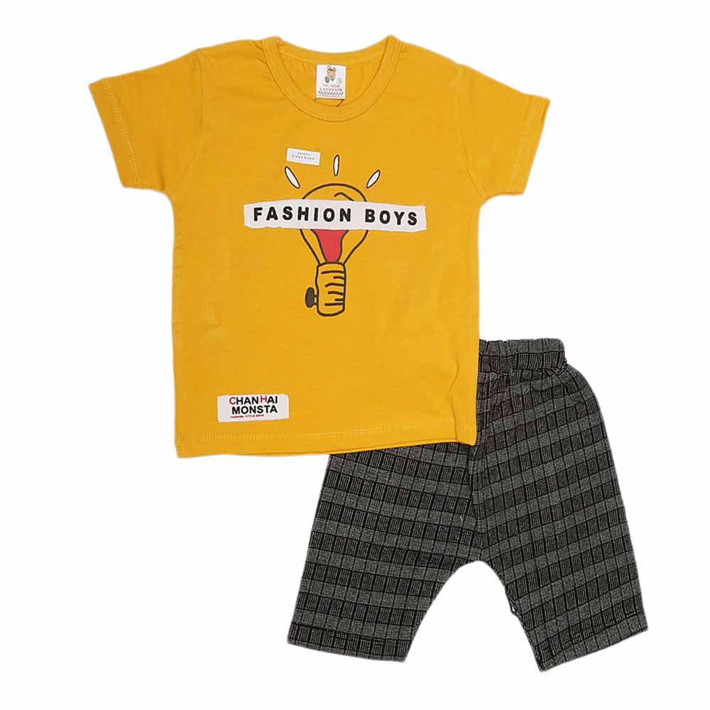 Boys Half Sleeves Suit (2325) - Mustard, Kids, Boys Sets And Suits, Chase Value, Chase Value