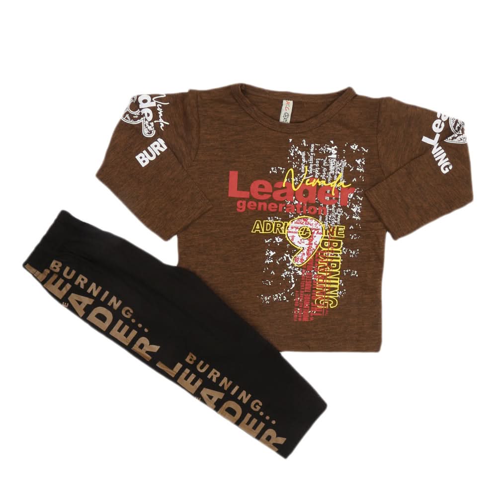 Boys 2 Pcs Suit Full Sleeves - Brown, Kids, Boys Sets And Suits, Chase Value, Chase Value