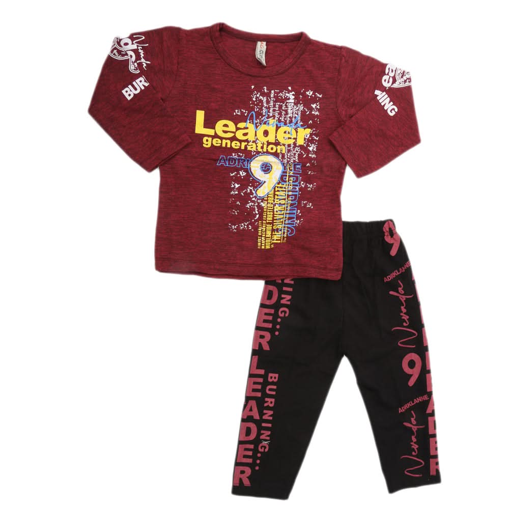 Boys 2 Pcs Suit Full Sleeves - Maroon, Kids, Boys Sets And Suits, Chase Value, Chase Value