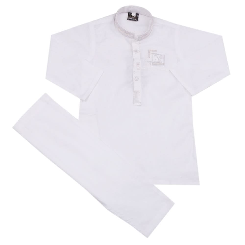 Boys Embroidered Shalwar Suit - White, Boys Shalwar Kameez, Chase Value, Chase Value