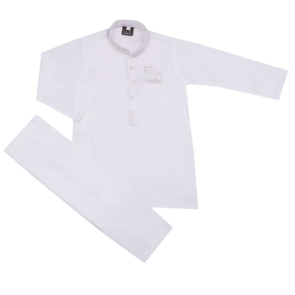 Boys Embroidered Shalwar Suit - White, Boys Shalwar Kameez, Chase Value, Chase Value
