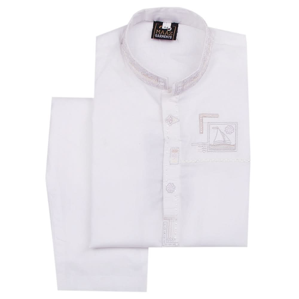 Boys Embroidered Shalwar Suit - White, Boys Shalwar Kameez, Chase Value, Chase Value