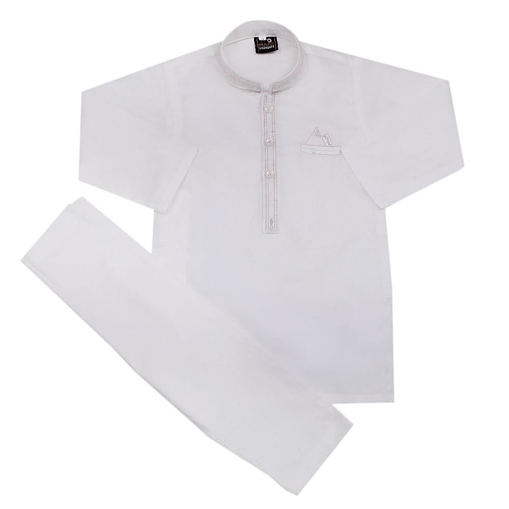 Boys Embroidered Shalwar Suit - White, Boys Shalwar Kameez, Chase Value, Chase Value