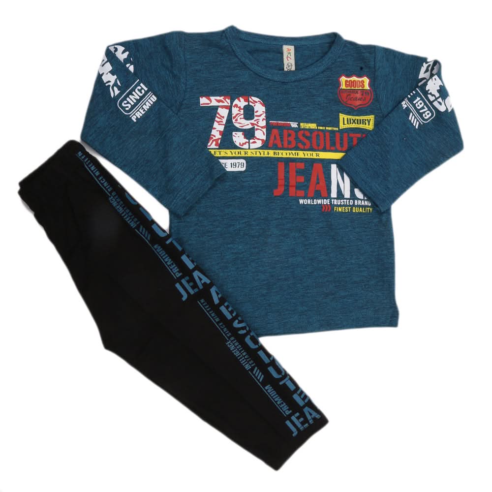 Boys 2 Pcs Suit Full Sleeves - Sea Blue, Kids, Boys Sets And Suits, Chase Value, Chase Value