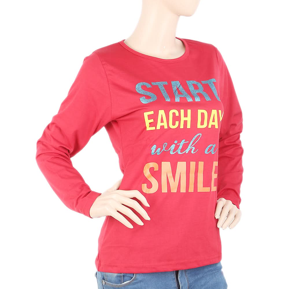 Women's Full Sleeves T-Shirt - Red, Women, T-Shirts And Tops, Chase Value, Chase Value