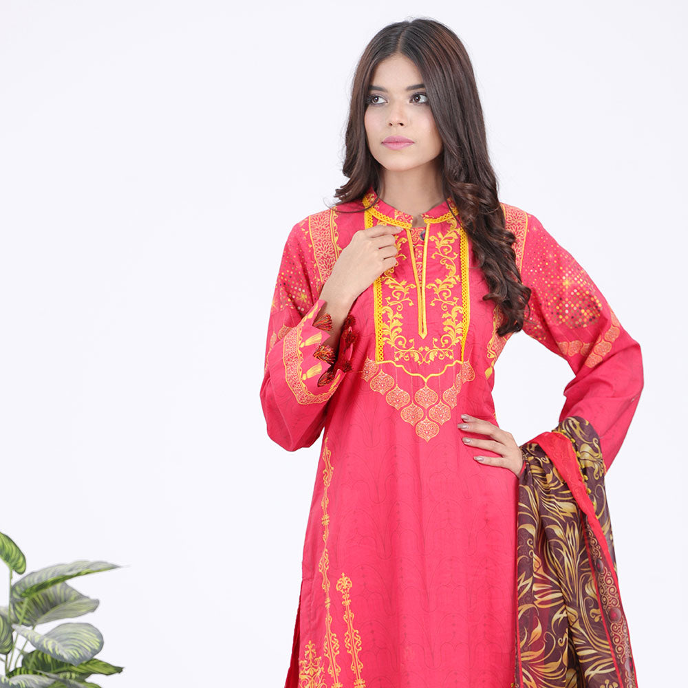 Eminent Cambric Digital Embroidered 3 Pcs Unstitched Suit With Silk Dupatta - 9, Women, 3Pcs Shalwar Suit, Eminent, Chase Value