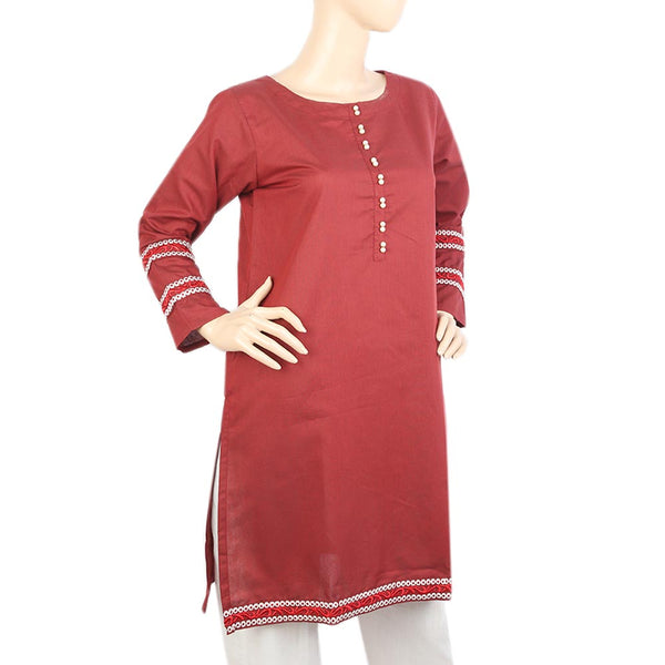 Women's Chambray Kurti With Front Button - Maroon, Women Ready Kurtis, Chase Value, Chase Value