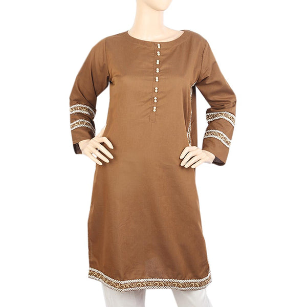 Women's Chambray Kurti With Front Button - Brown, Women Ready Kurtis, Chase Value, Chase Value