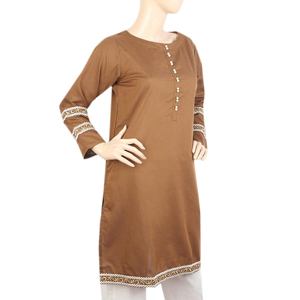Women's Chambray Kurti With Front Button - Brown, Women Ready Kurtis, Chase Value, Chase Value