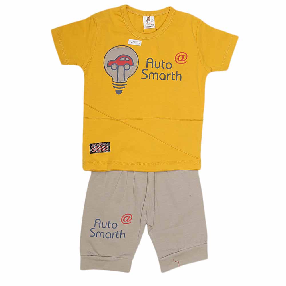 Boys Half Sleeves Suit (2199) - Mustard, Kids, Boys Sets And Suits, Chase Value, Chase Value