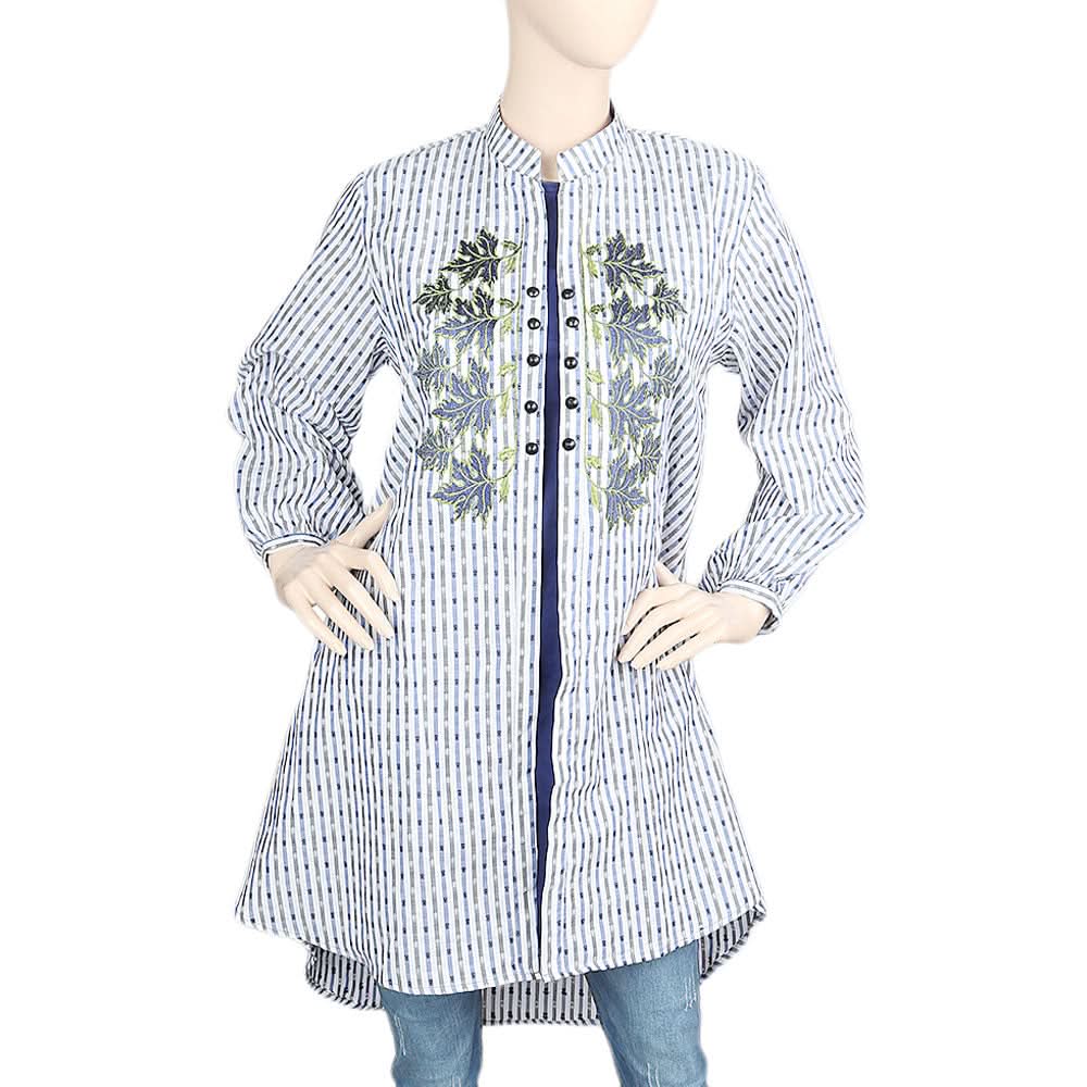 Women's Embroidered Long Kurti - Blue, Women's Fashion, Chase Value, Chase Value
