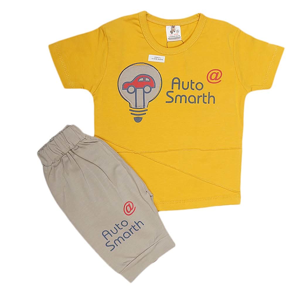 Boys Half Sleeves Suit (2199) - Mustard, Kids, Boys Sets And Suits, Chase Value, Chase Value
