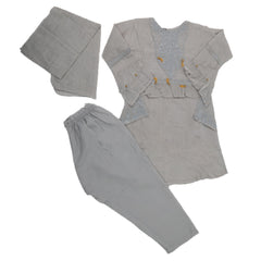 Girls 3Pcs Embroidered Pajama Suit - Grey, Kids, Girls Shalwar Kameez, Chase Value, Chase Value