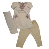 Girls 3Pcs Embroidered Shalwar Suit - Fawn, Kids, Girls Shalwar Kameez, Chase Value, Chase Value