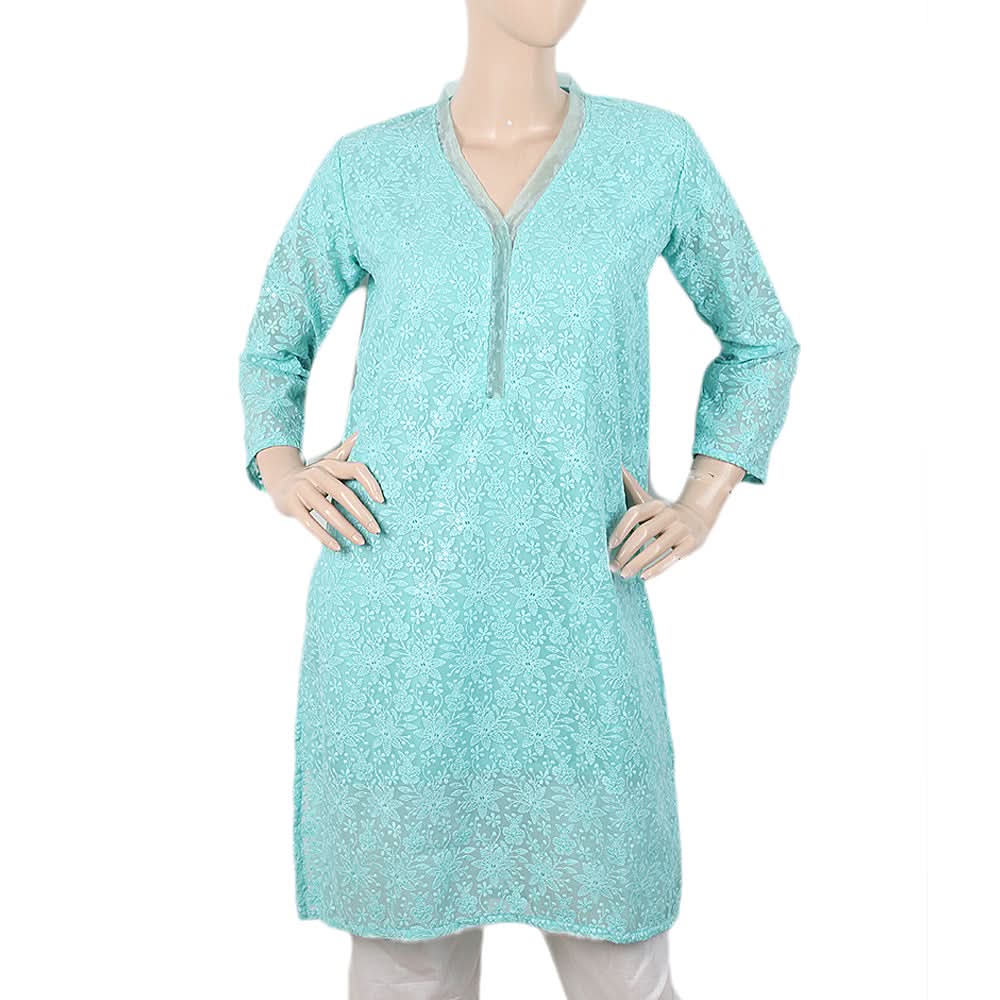 Women Fancy Chiffon Kurti - Cyan, Women, Ready Kurtis, Chase Value, Chase Value