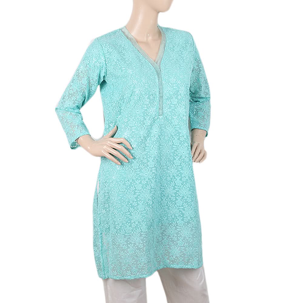 Women Fancy Chiffon Kurti - Cyan, Women, Ready Kurtis, Chase Value, Chase Value