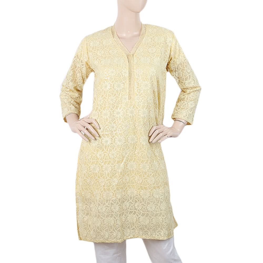 Women Fancy Chiffon Kurti - Yellow, Women, Ready Kurtis, Chase Value, Chase Value