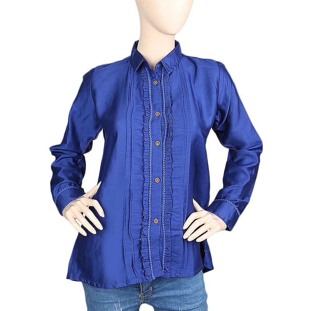 Women's Full Sleeves Casual Shirt - Royal Blue, Women, T-Shirts And Tops, Chase Value, Chase Value