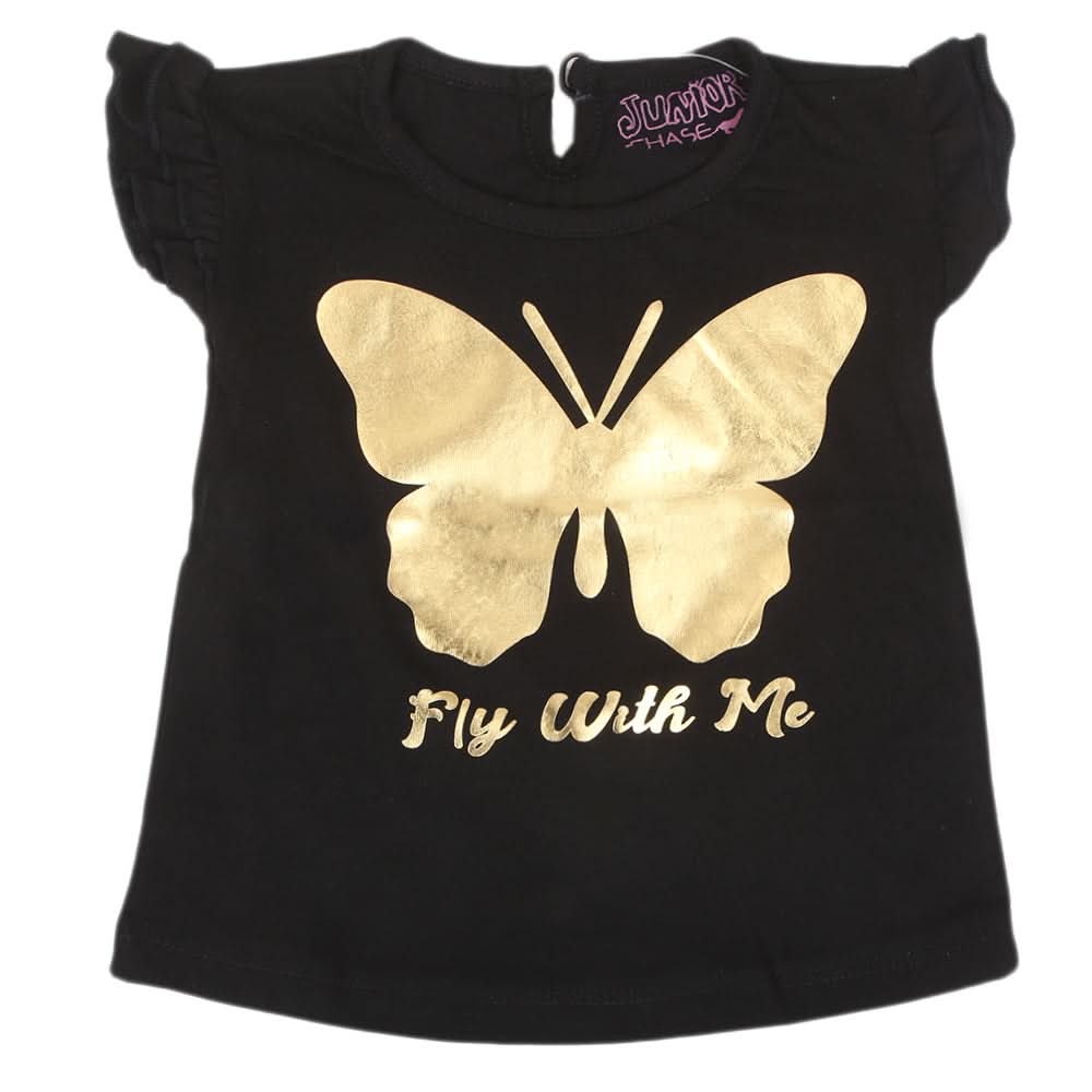 Newborn Girls Butterfly T-Shirt - Black, Kids, NB Girls T-Shirts, Chase Value, Chase Value