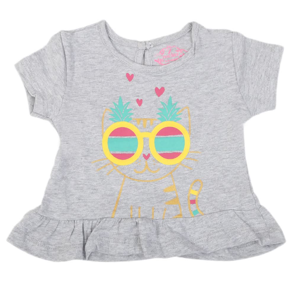 Newborn Girls Cat Palm T-Shirt - Grey, Kids, NB Girls T-Shirts, Chase Value, Chase Value